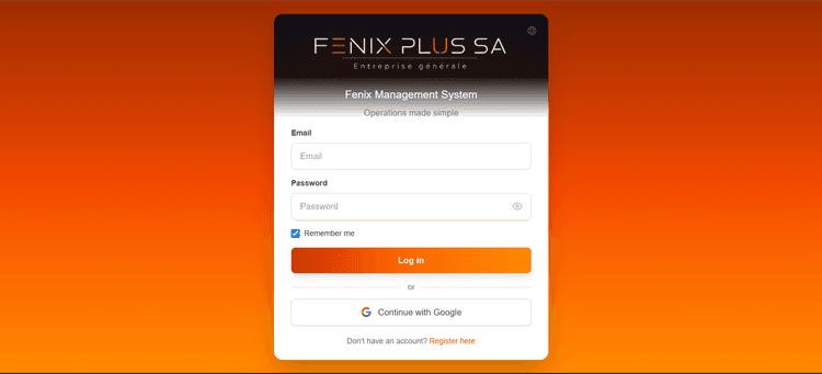 FENIX login screen